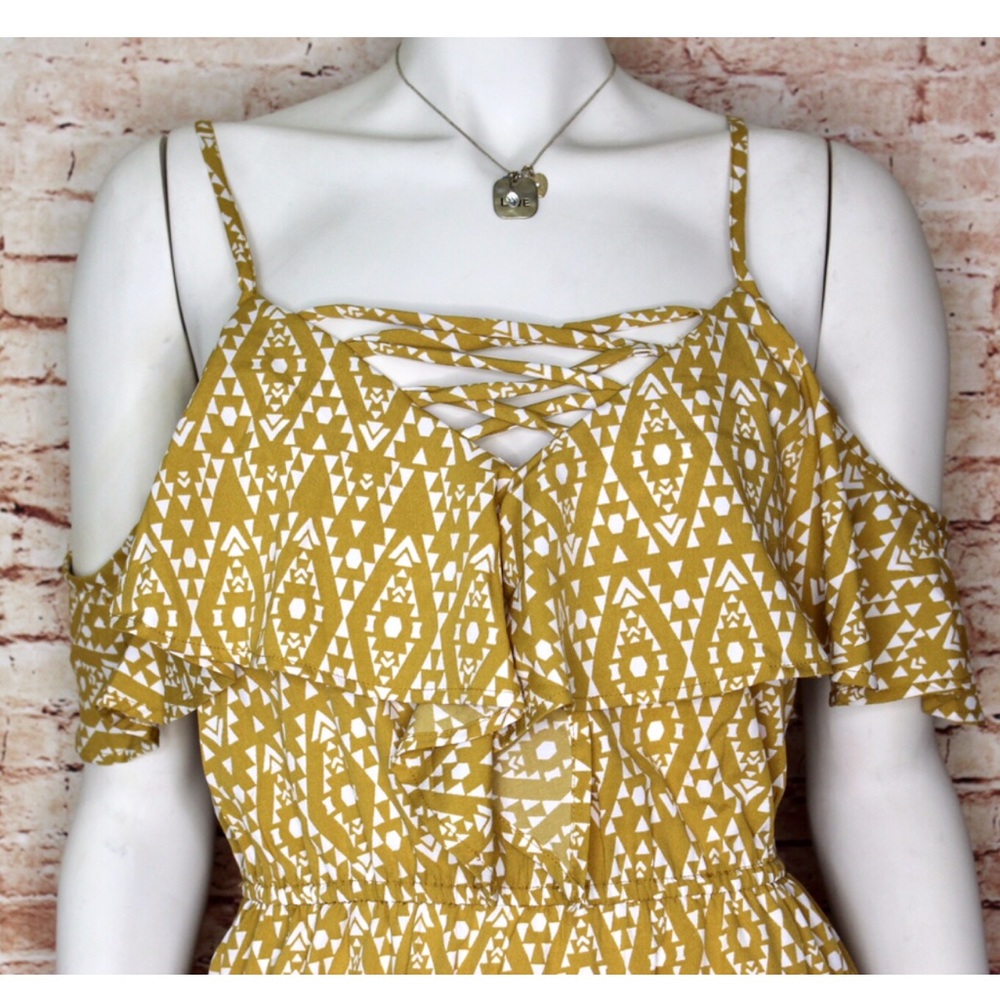 Indulge Cold Shoulder Patterned Ruffle Mini Dress - Picture 6 of 7